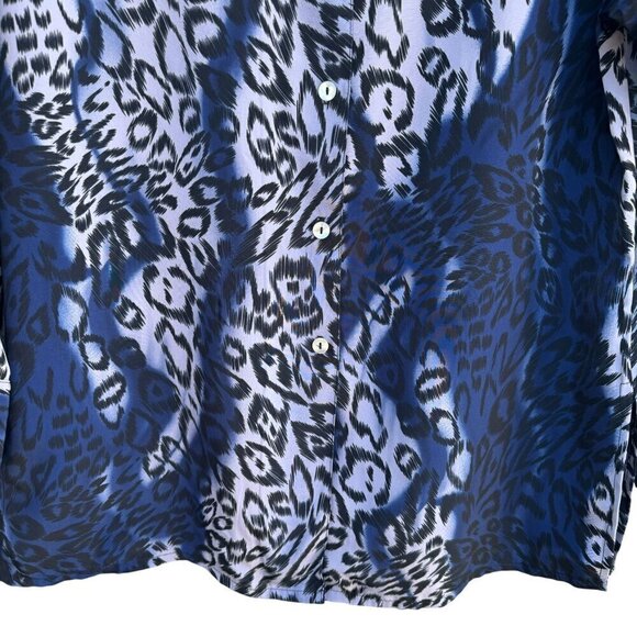 Style Exchange Vintage 90s Womens Blue Black Leopard Print Button-Down Blouse M - Picture 10 of 11
